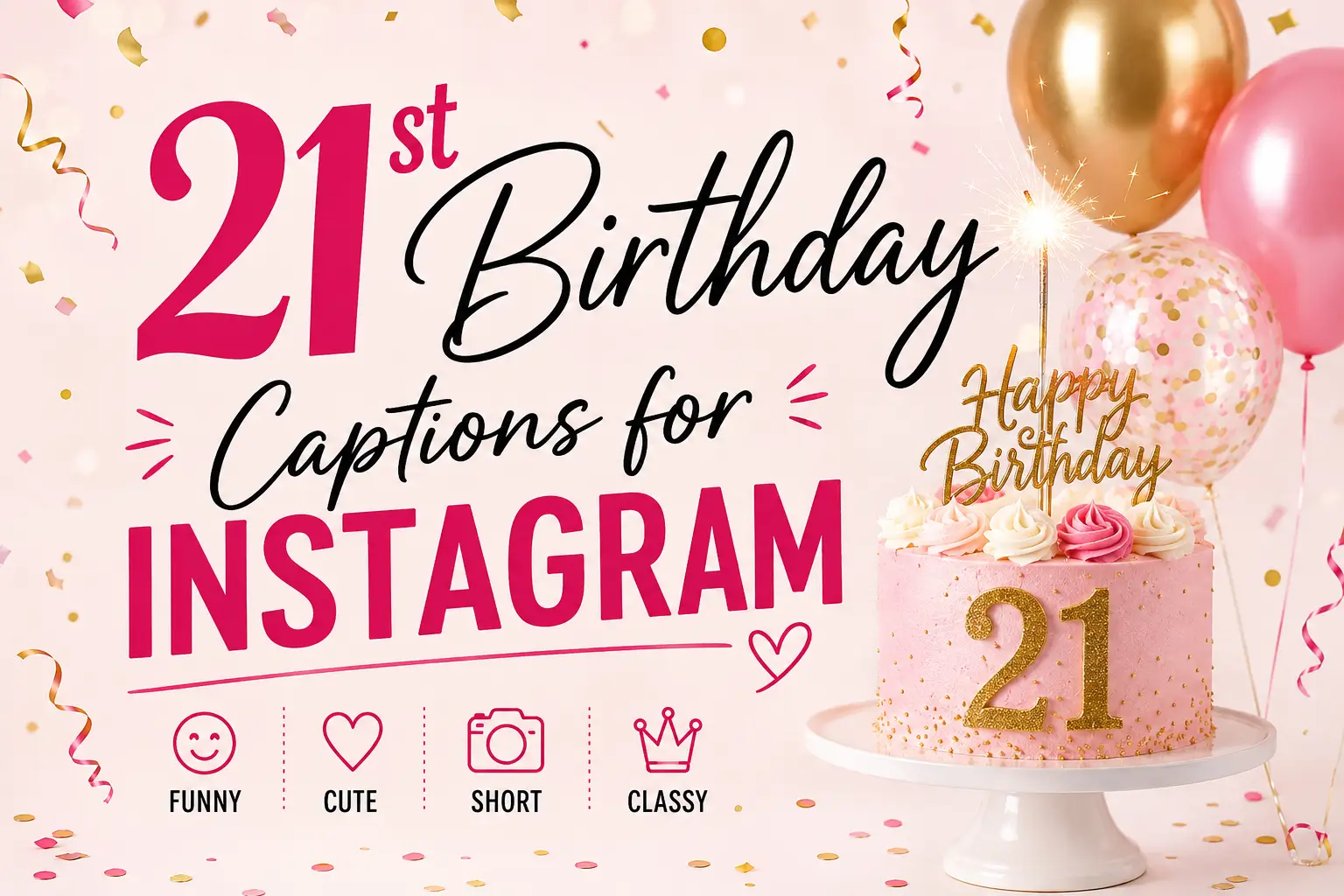 21st birthday captions for Instagram with funny, cute, short, and classy ideas