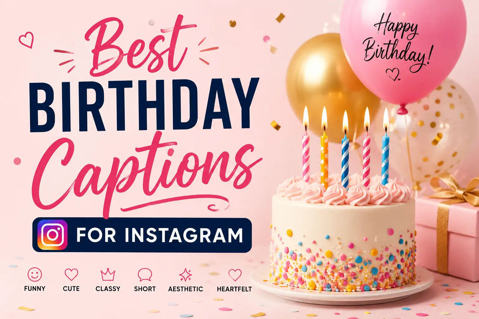 Best birthday captions for Instagram with birthday cake and balloons