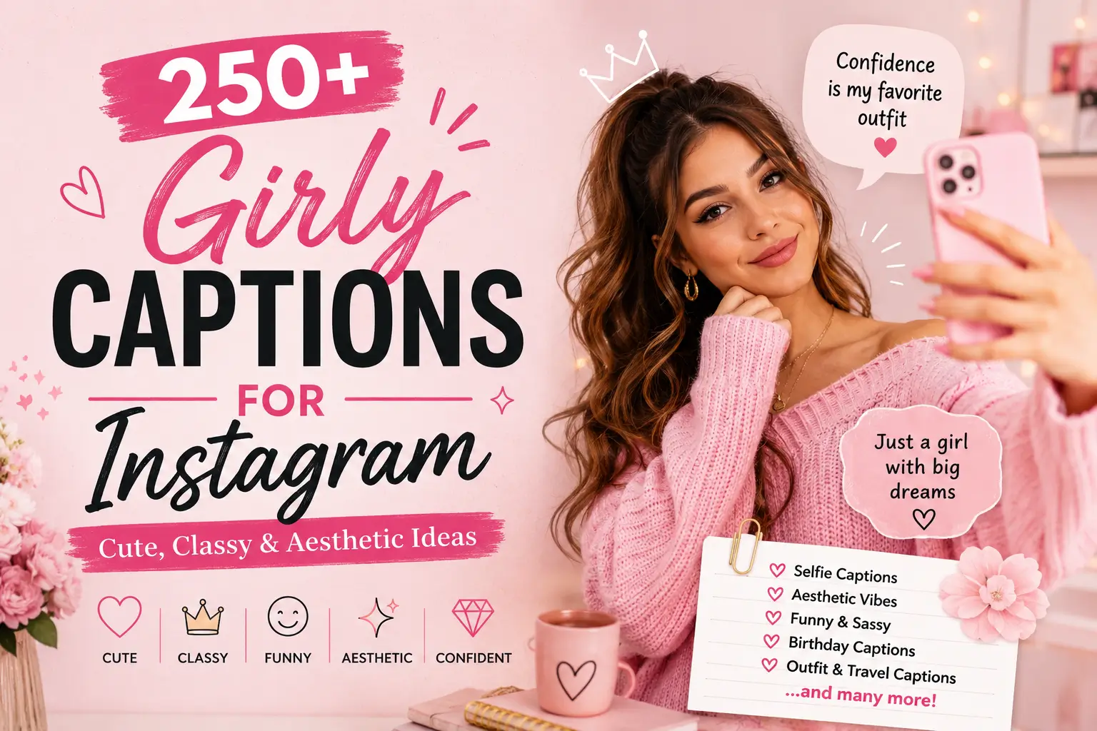 250+ girly captions for Instagram with cute, classy, funny, and aesthetic ideas