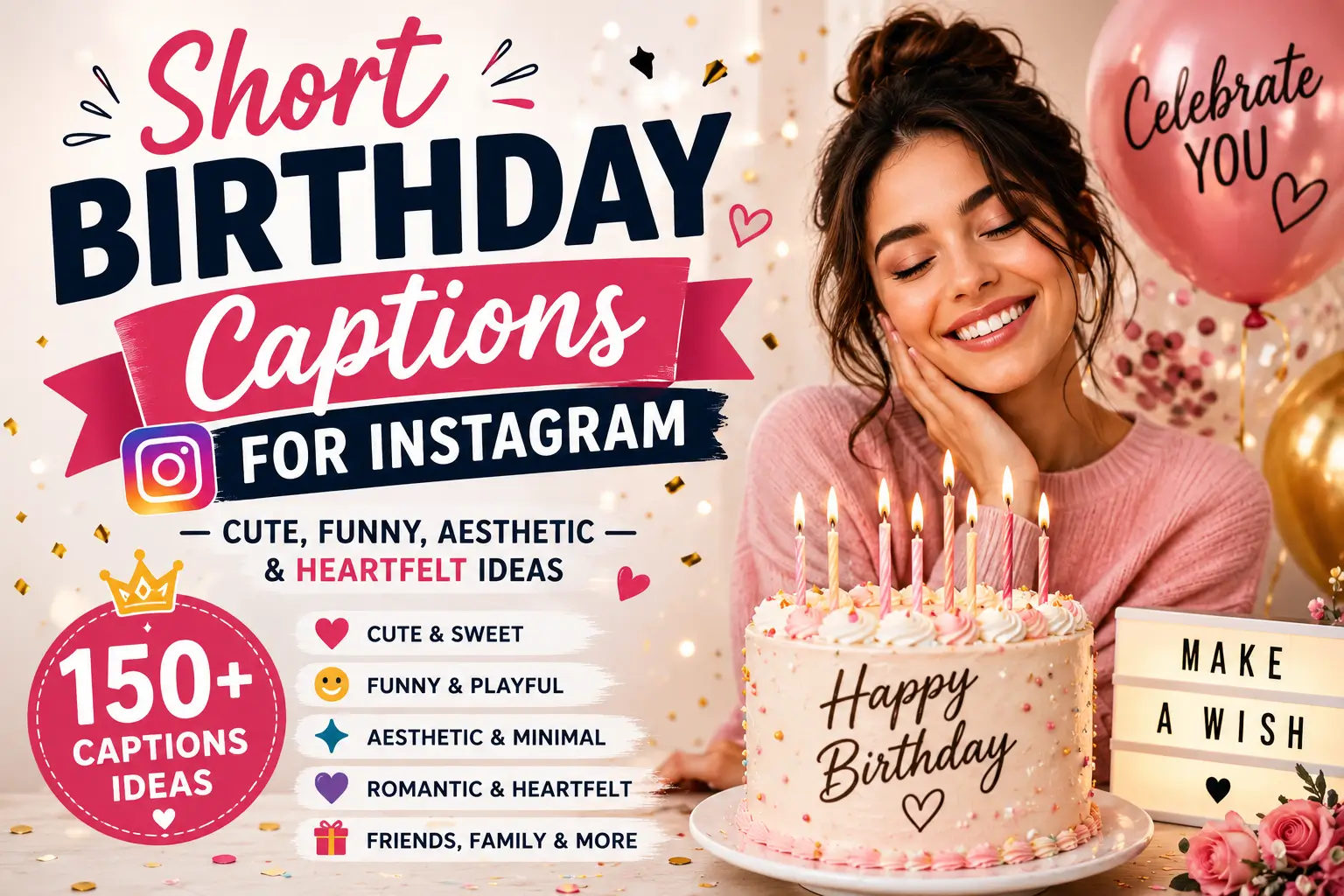 Short birthday captions for Instagram with cute, funny, and heartfelt ideas