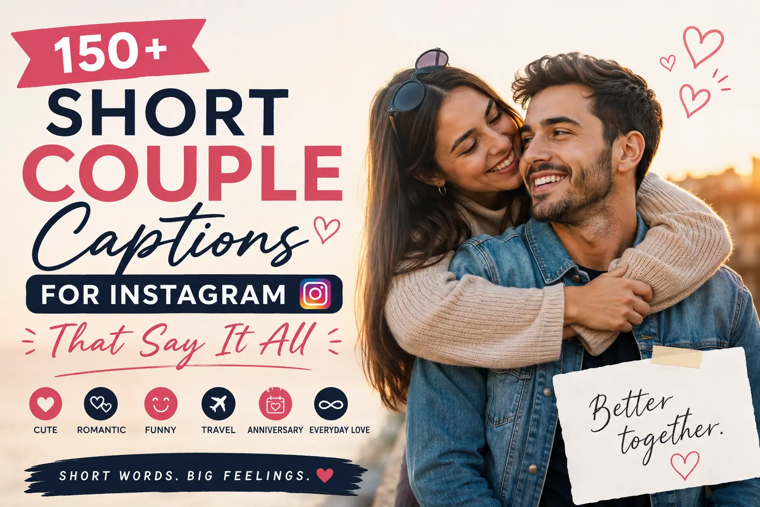 Short couple captions for Instagram featuring a happy couple