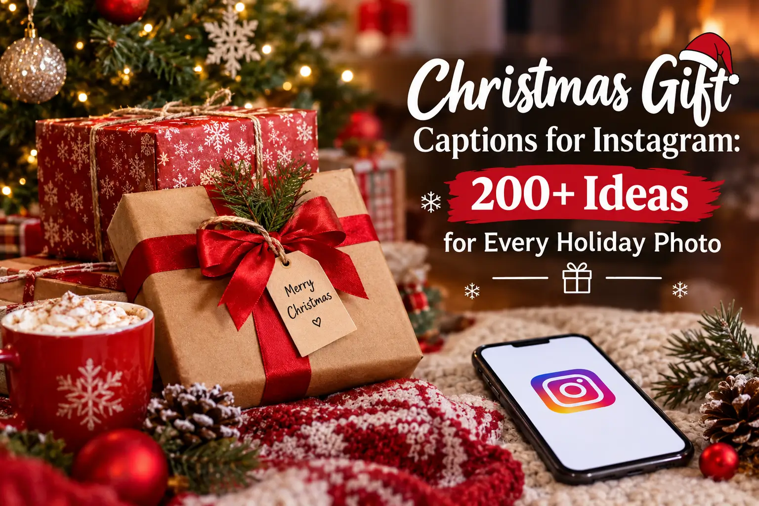 Christmas Gift Captions for Instagram with festive wrapped presents