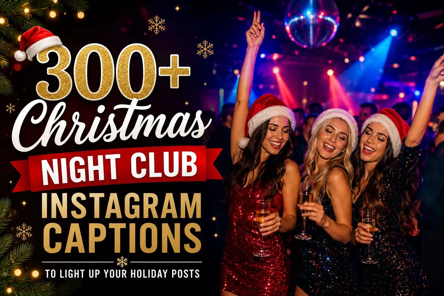 Christmas night club Instagram captions with festive party scene