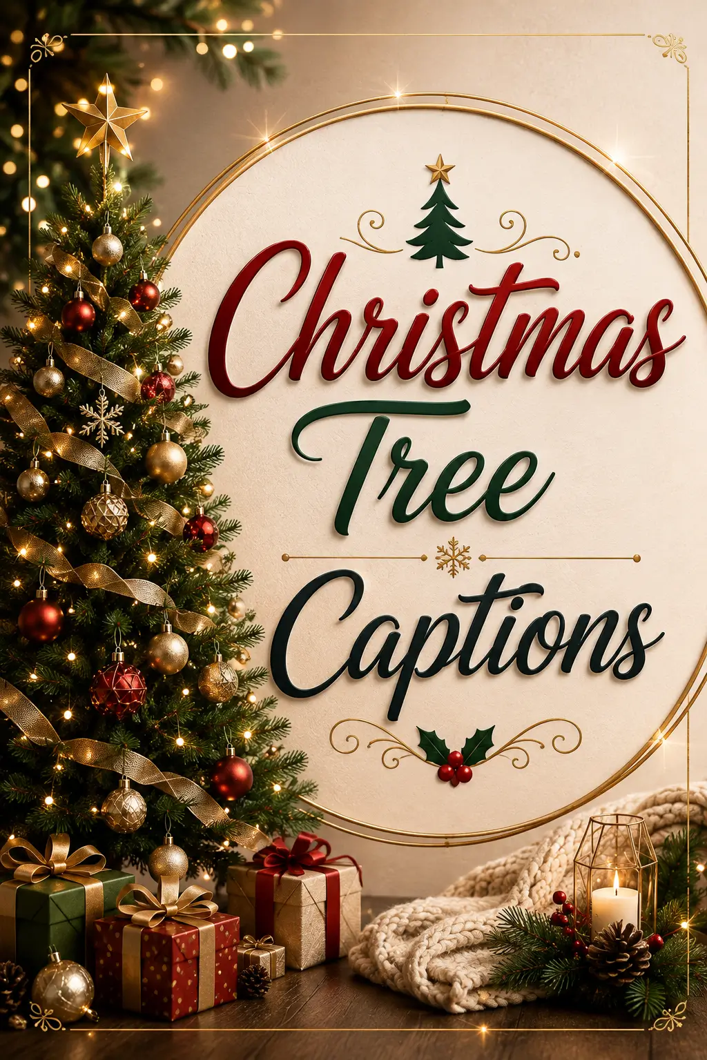 Christmas tree captions for Instagram with festive Christmas decorations