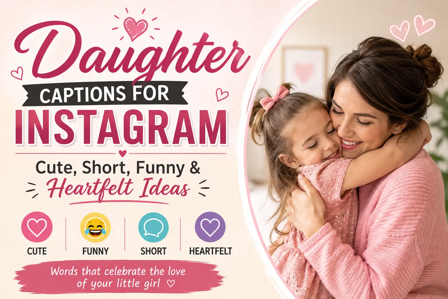 Mother and daughter sharing a loving hug with daughter Instagram captions text