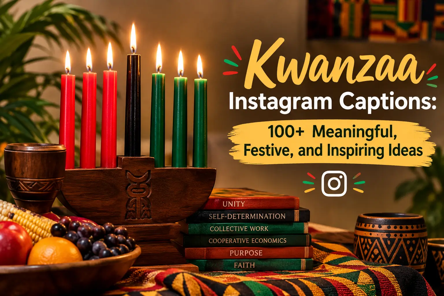 Kwanzaa Instagram captions with festive kinara candles and meaningful ideas