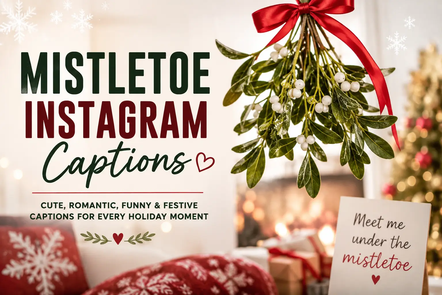 Mistletoe Instagram Captions with cute, romantic, funny, and festive holiday caption ideas