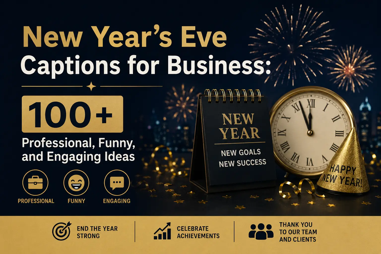 New Year’s Eve captions for business with professional, funny, and engaging ideas