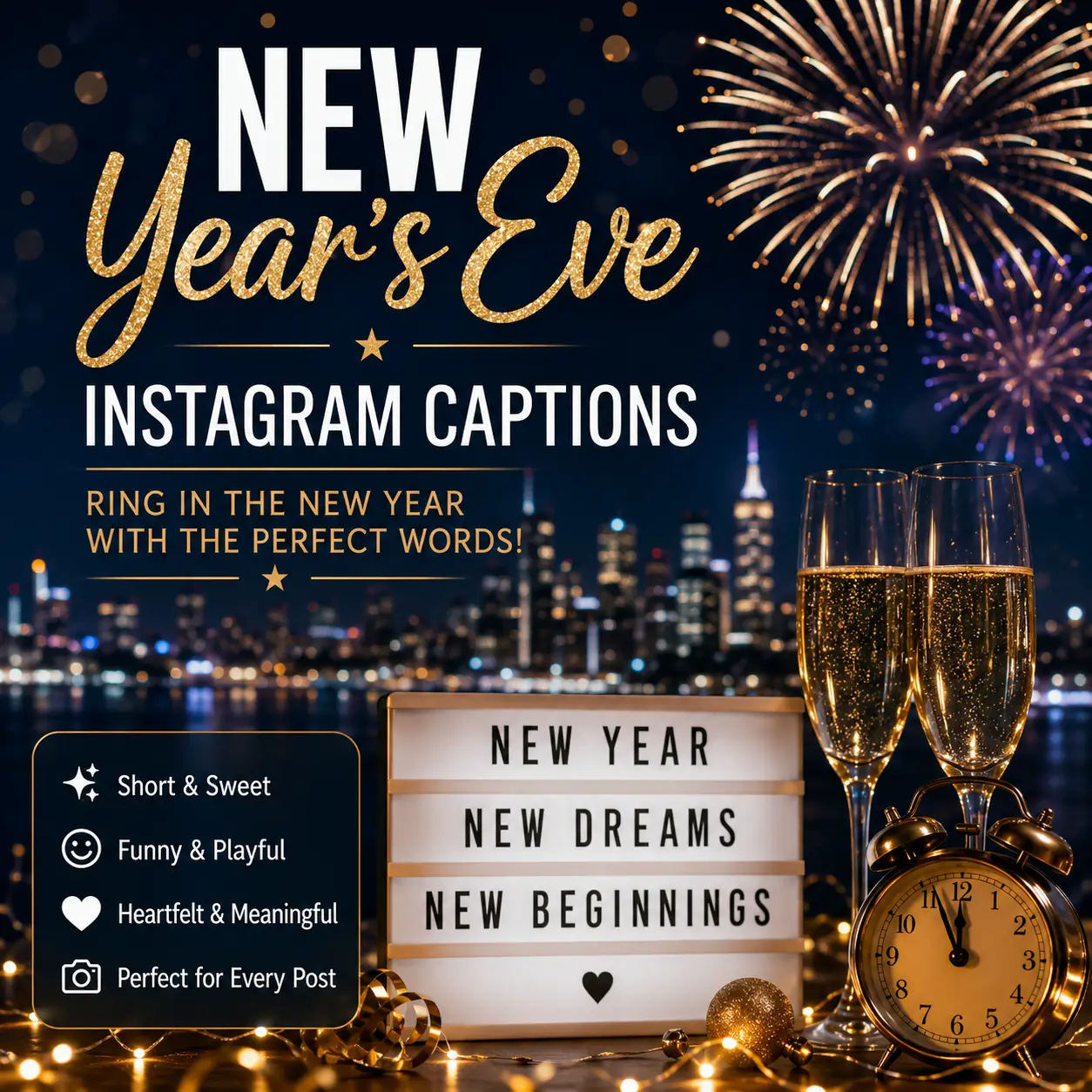 New Year’s Eve Instagram captions with fireworks and champagne