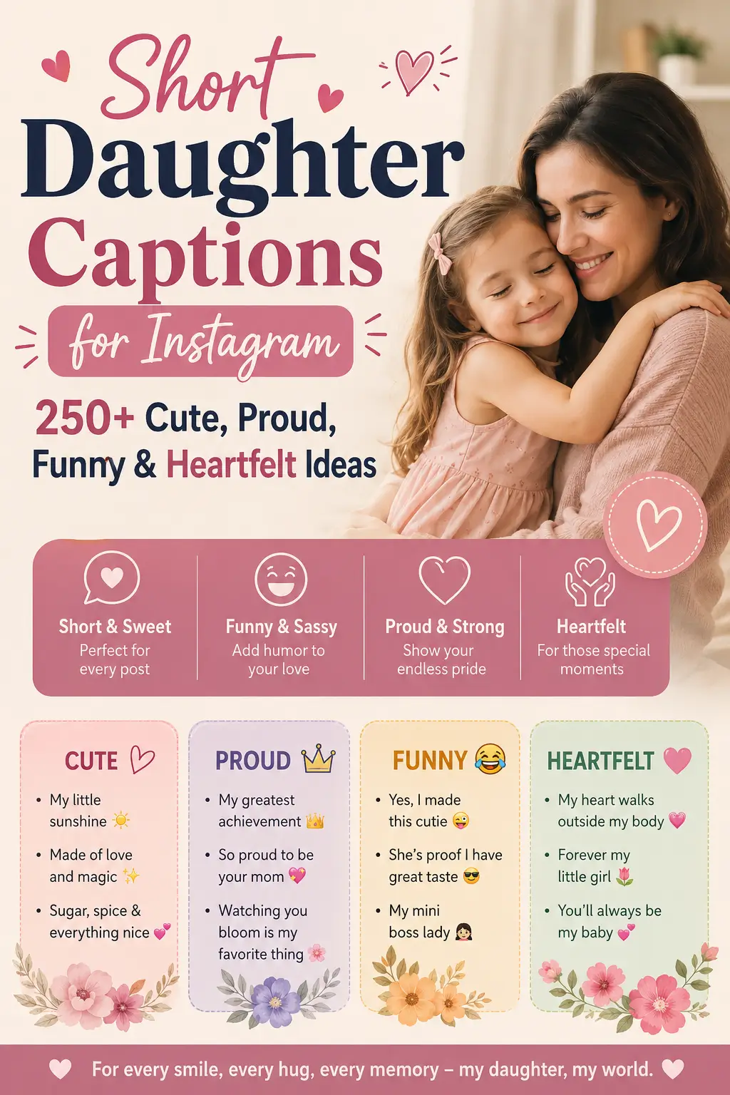 Short daughter captions for Instagram featuring cute, proud, funny, and heartfelt caption ideas