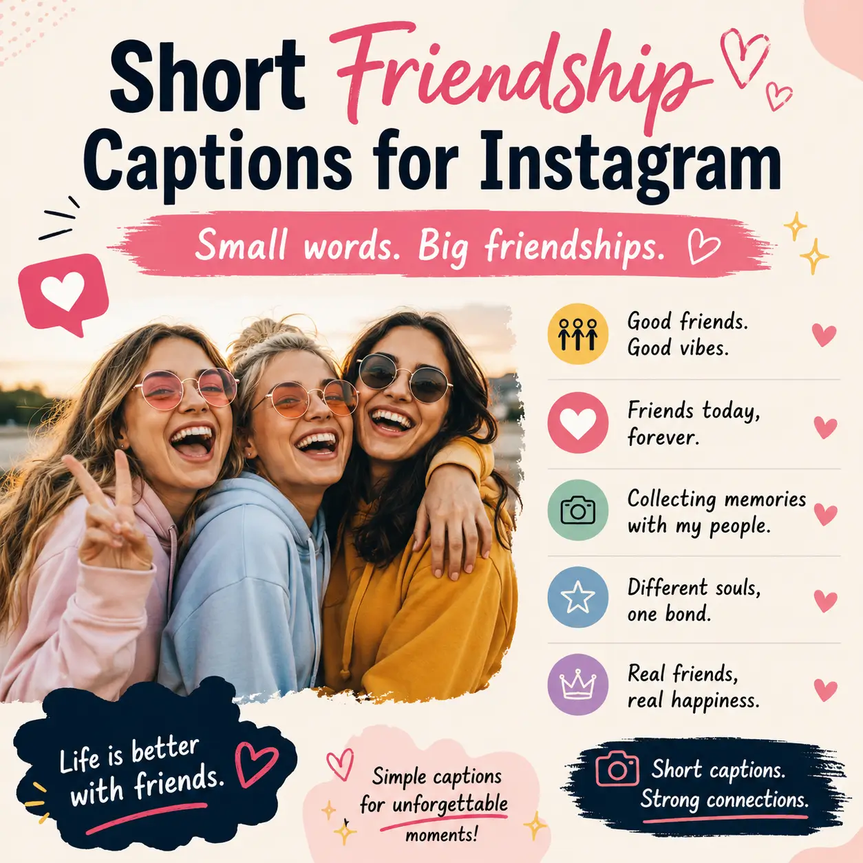 Short friendship captions for Instagram with friends