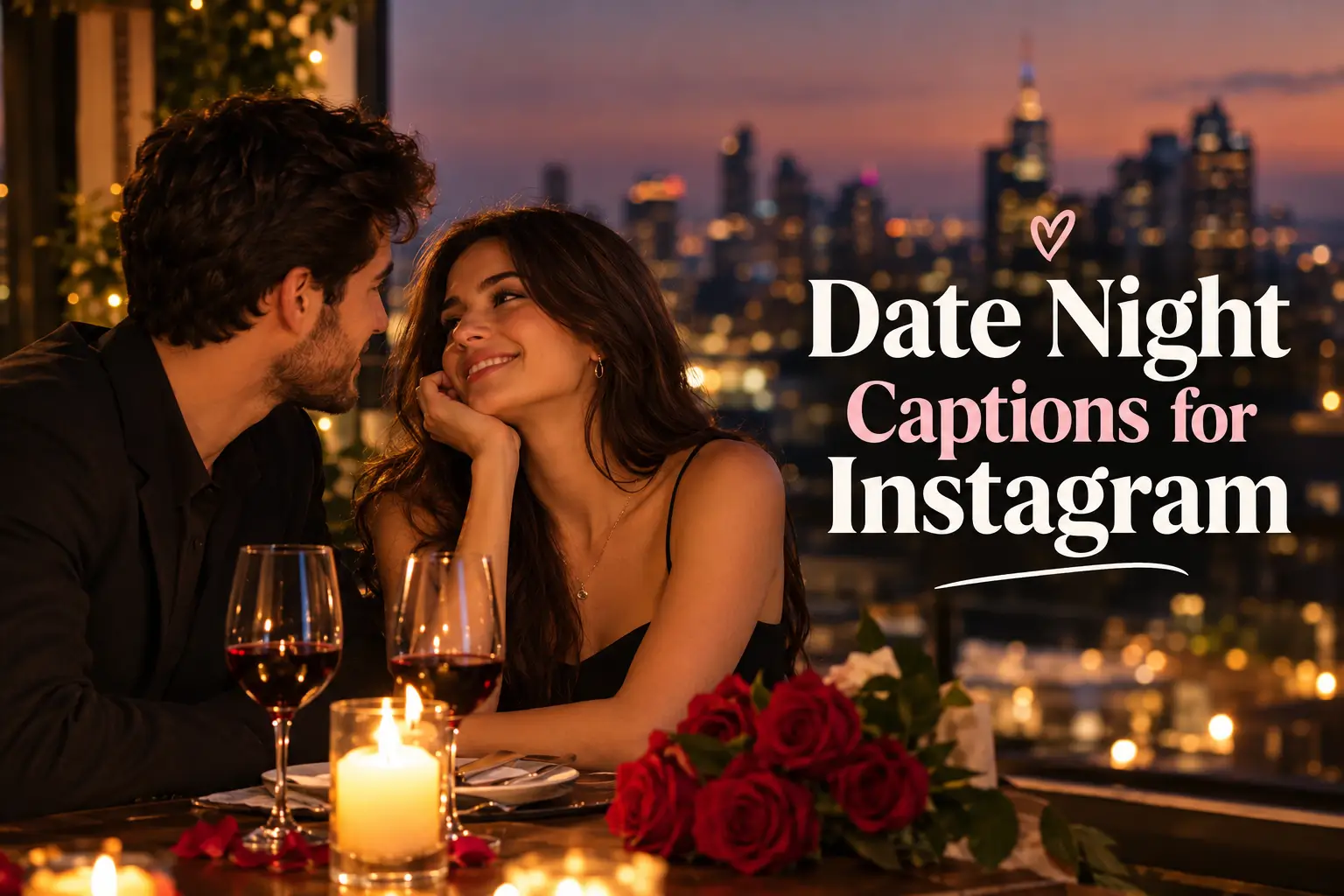 Date night captions for Instagram with a romantic candlelit dinner and couple