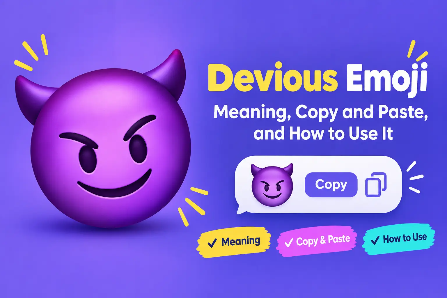 Devious emoji with a mischievous grin on a purple background