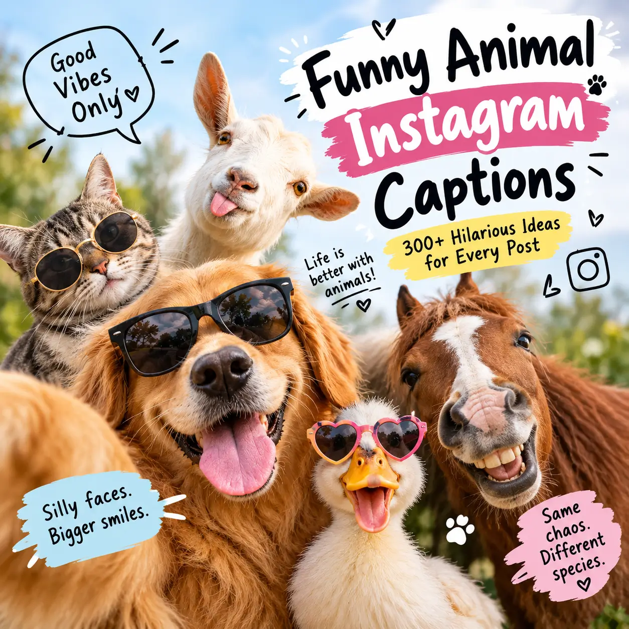 Funny Animal Instagram Captions with a playful dog wearing sunglasses