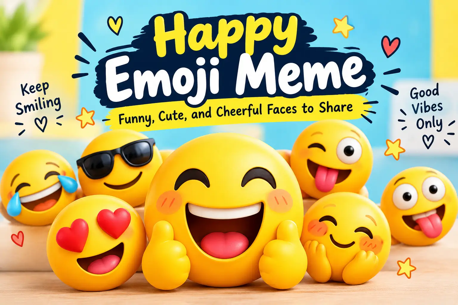 Happy emoji meme with funny, cute, and cheerful emoji faces