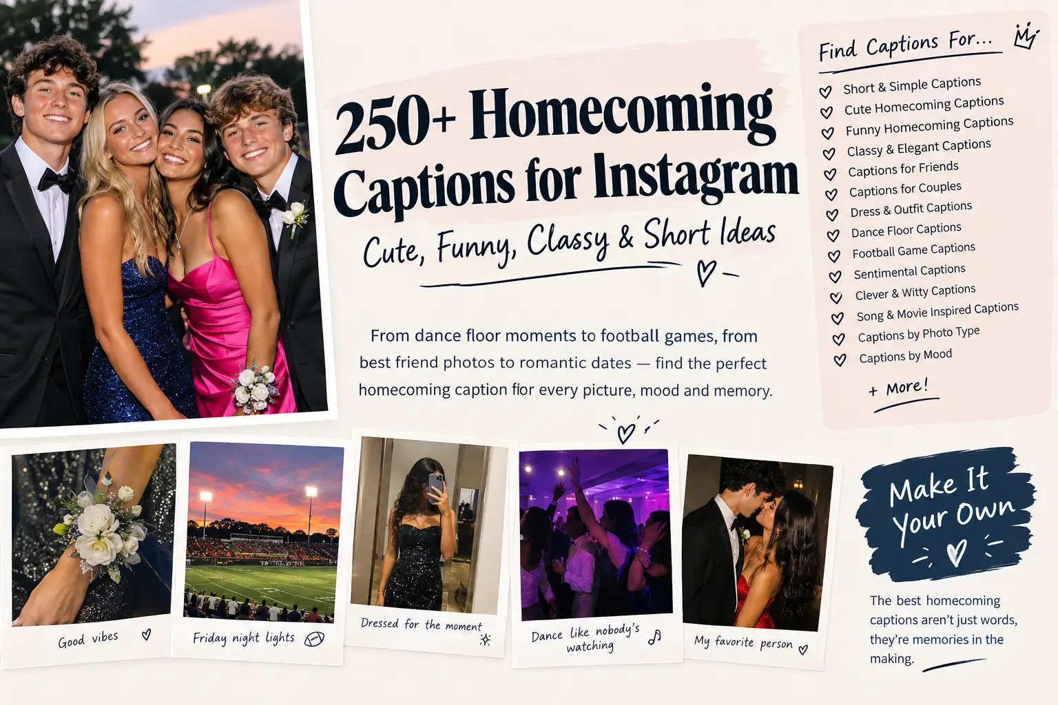 250+ homecoming captions for Instagram, including cute, funny, classy, and short caption ideas