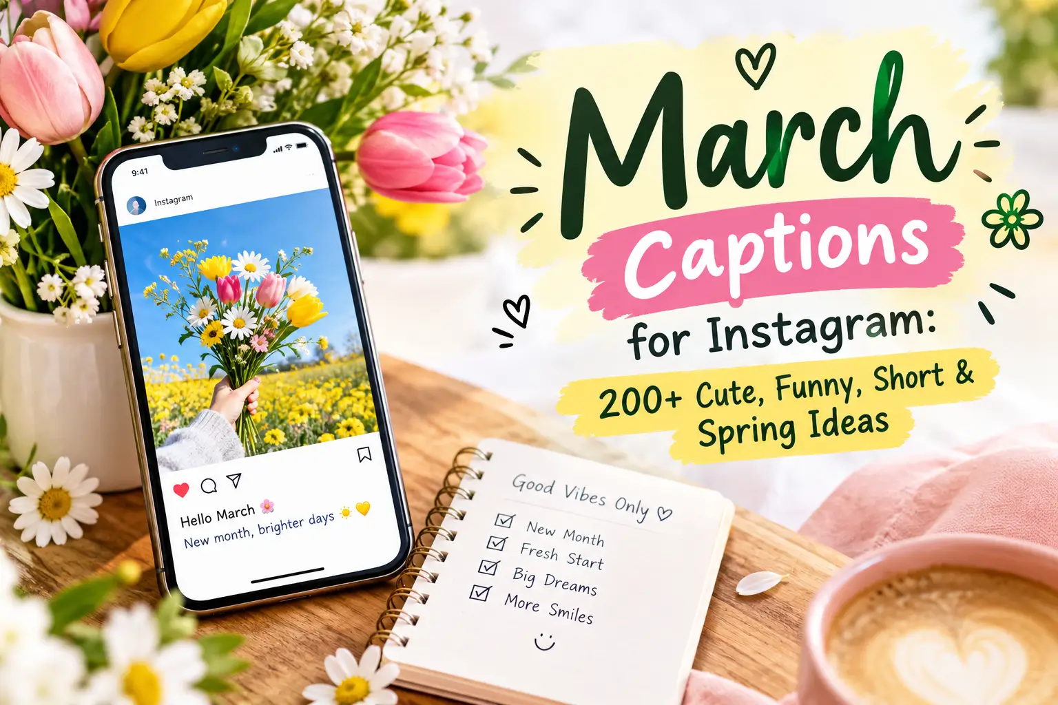 March captions for Instagram with cute spring flowers