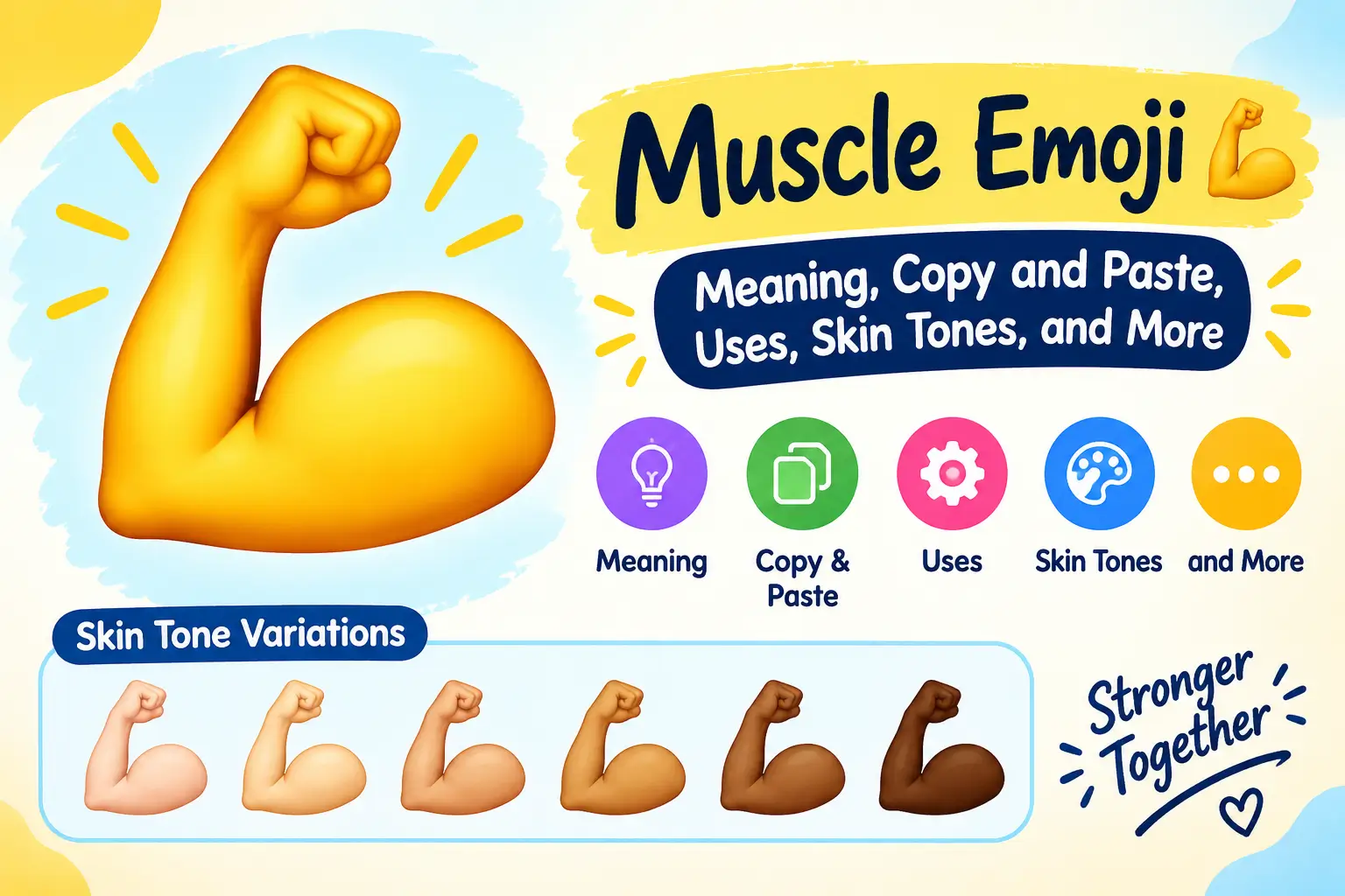 Muscle emoji 💪 meaning, copy and paste, and skin tone variations