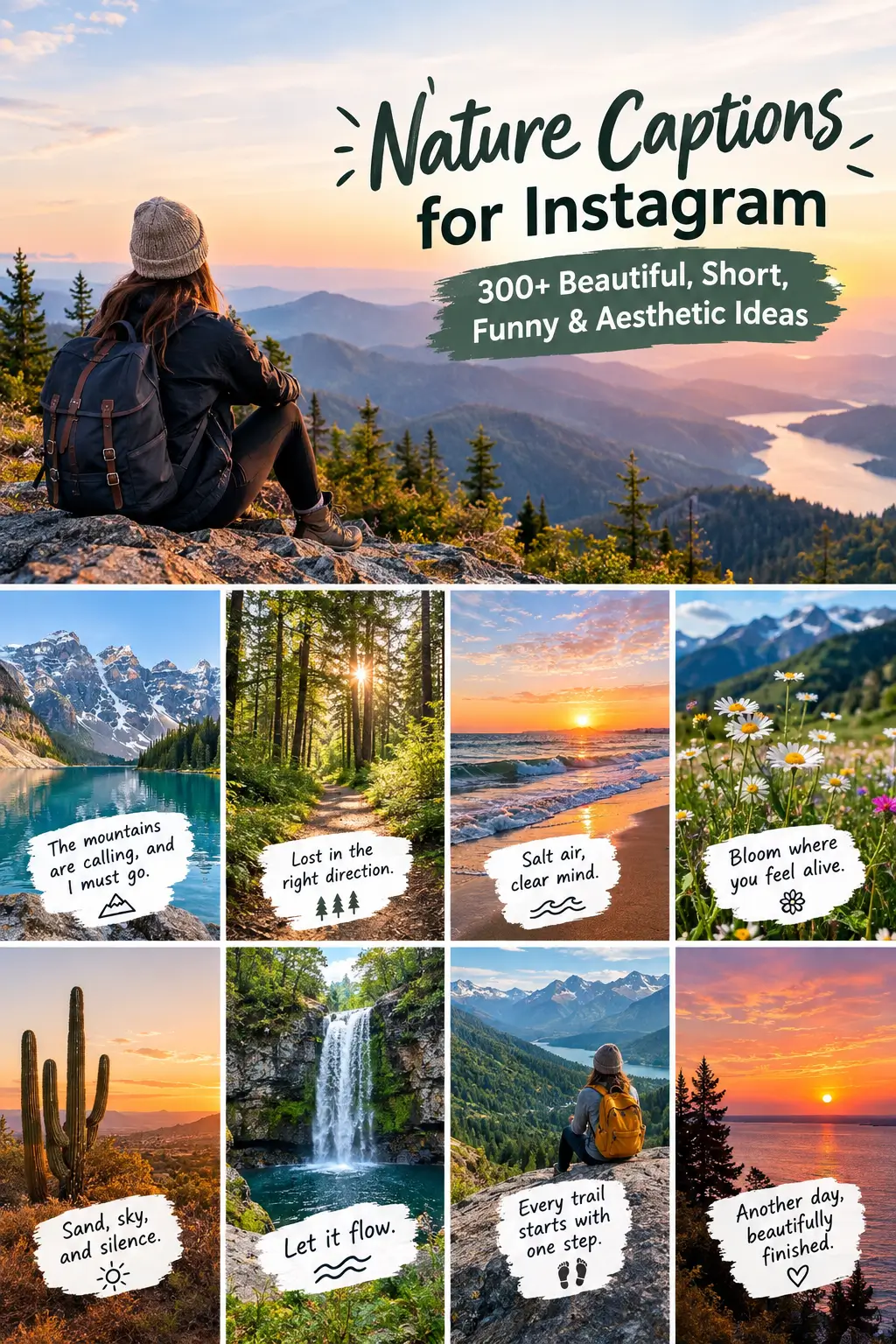 Nature Captions for Instagram with beautiful mountain, forest, beach, and sunset views