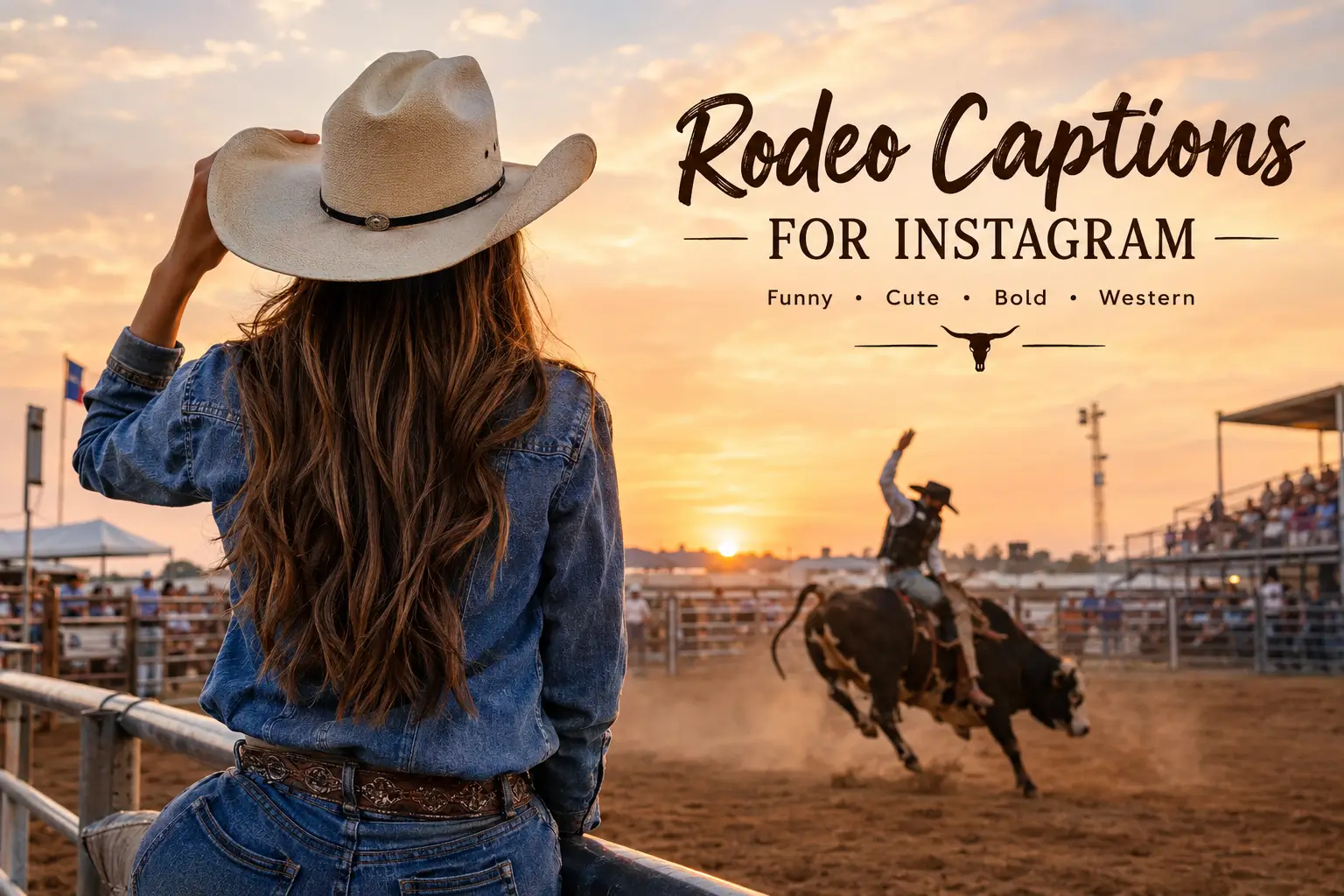 Rodeo Captions for Instagram with cowgirl, cowboy, and bull riding